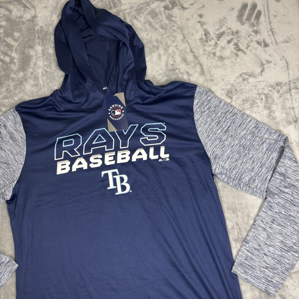 NWT Tampa Bay Rays Fanatics Baseball MLB Lightweight Pullover Hoodie Mens L Blue
